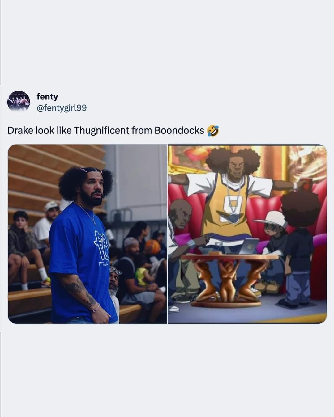 fenty fentygir9n Drake look like Thugnificent from Boondocks