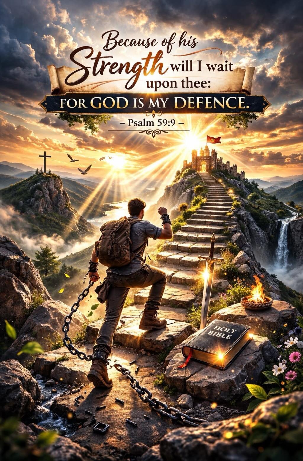 Because of his Strength will I wait upon thee: FOR GOD IS MY DEFENCE. - Psalm 59:9 - HOLY BIBLE