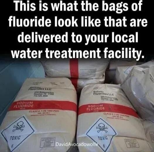 This is what the bags of fluoride look like that are delivered to your local water treatment facility.