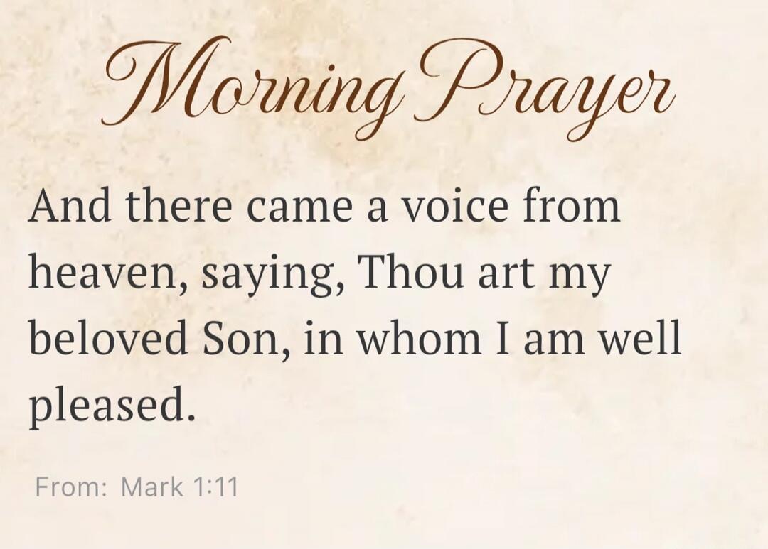 Morning Prayer And there came a voice from heaven, saying, Thou art my beloved Son, in whom I am well pleased. From: Mark 1:11