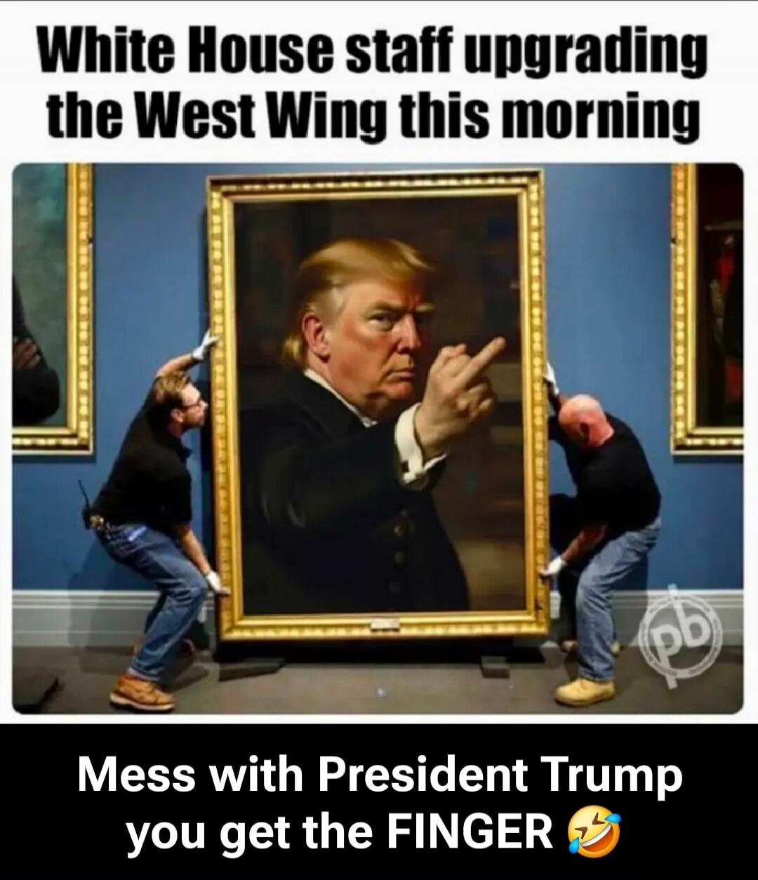 White House staff upgrading the West Wing this morning

Mess with President Trump you get the FINGER 🏷️😂