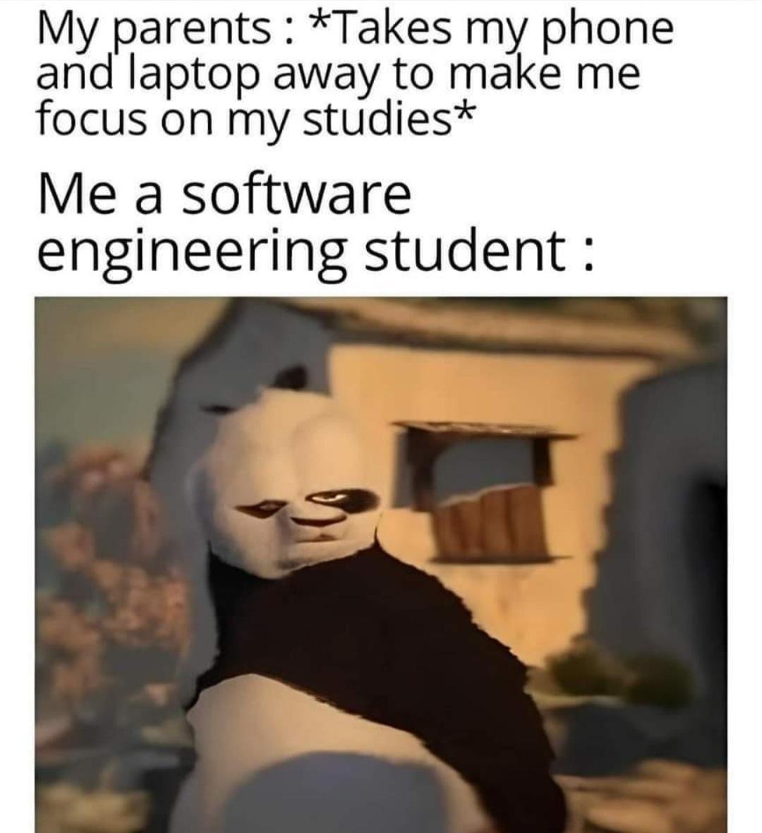 My parents Takes my phone and laptop away to make me focus on my studies Me a software engineering student
