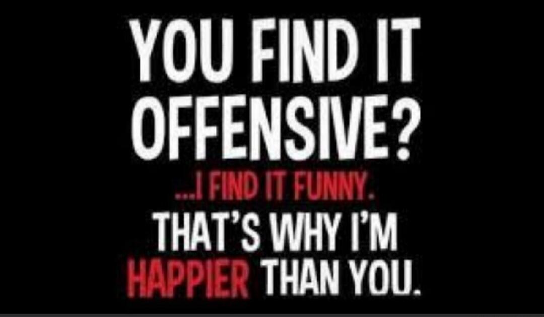 YOU FIND IT OFFENSIVE? I FIND IT FUNNY. THAT'S WHY I'M HAPPIER THAN YOU.