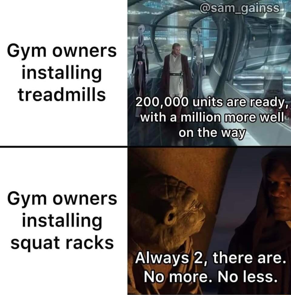 Gym owners installing treadmills PIyY 000 units arelready wnh ERQIITET el weII LRGERNEL Y N Gym owners installing squat racks d Always 2 there are No more No less