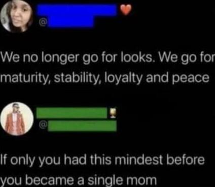 L CRaToRleTale Tge ToR o1 oTe LTI o TR o maturity stability loyalty and peace L FTAVIS VR ETe RGTER TTpTe Q0T o you became a single mom