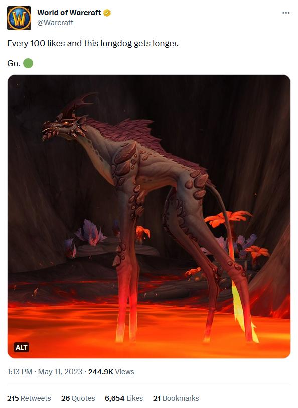 World of Warcraft Every 100 likes and this longdog gets longer co