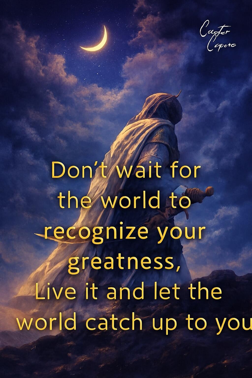 Don't wait for the world to recognize your greatness, Live it and let the world catch up to you