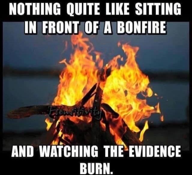 NOTHING QUITE LIKE SITTING IN FRONT OF A BONFIRE AND WATCHING THE EVIDENCE BURN.