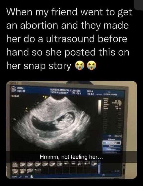 S BIG MAMA IEITVESY VT N g When my friend went to get an abortion and they made her do a ultrasound before hand so she posted this on her snap story Hmmm not feeling her ia 3327 B t 1252 PM 81522 Twitter for iPhone