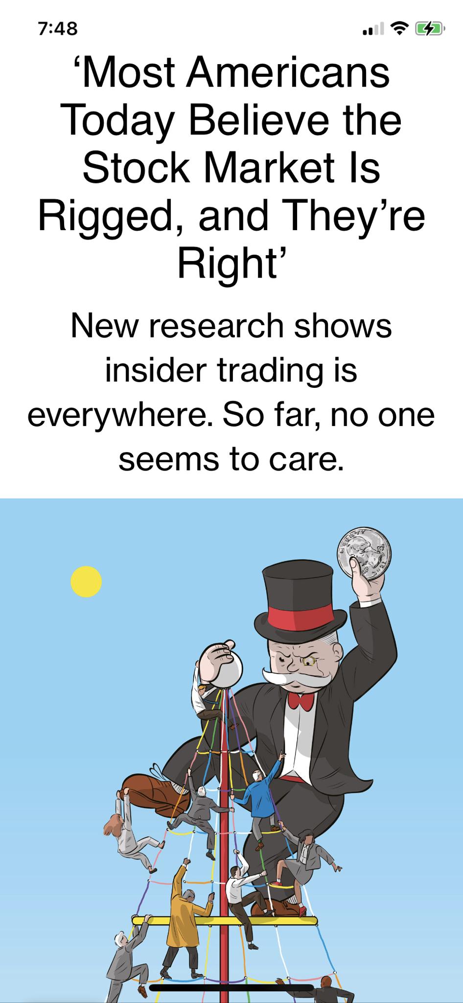 Most Americans Today Believe the Stock Market Is Rigged and Theyre Right New research shows insider trading is everywhere So far no one seems to care