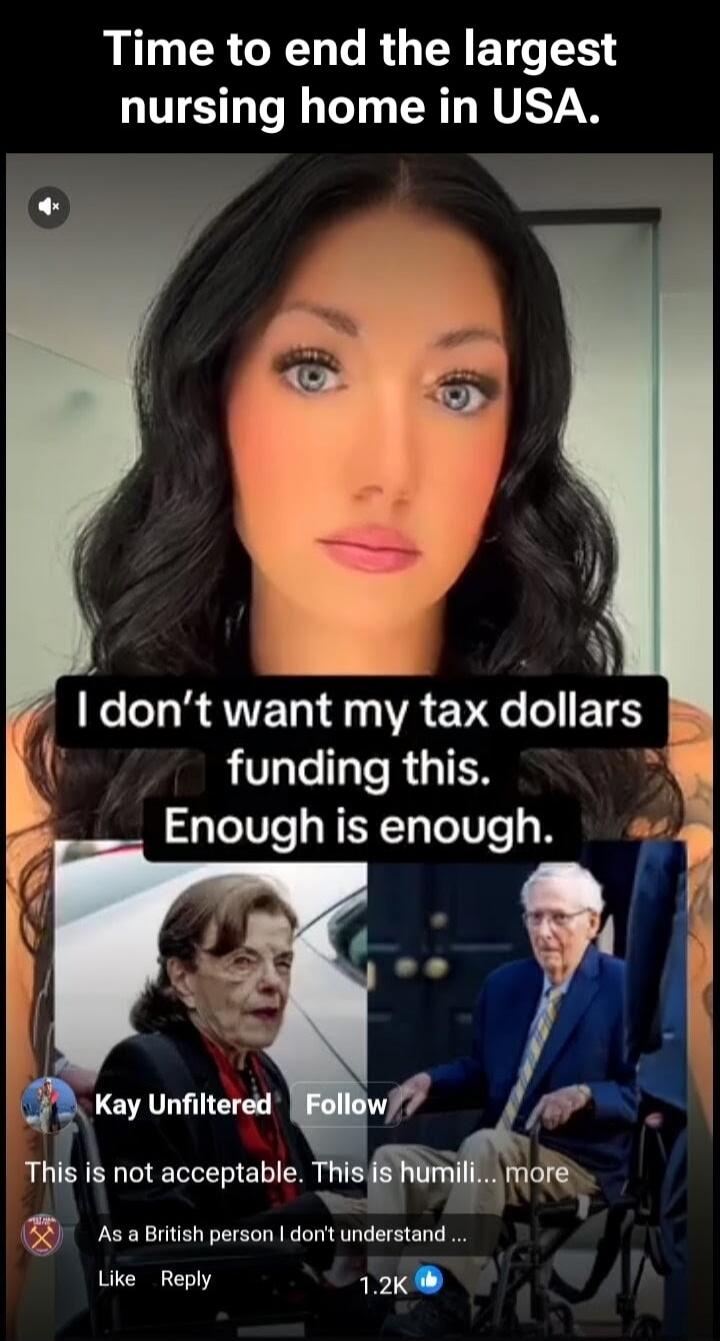 Time to end the largest nursing home in USA. I don't want my tax dollars funding this. Enough is enough. This is not acceptable. This is humiliating. As a British person I don't understand.