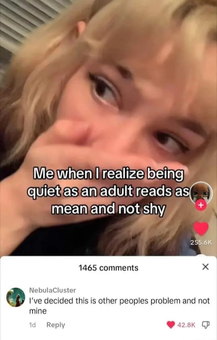 Me when I realize being quiet as an adult reads as mean and not shy