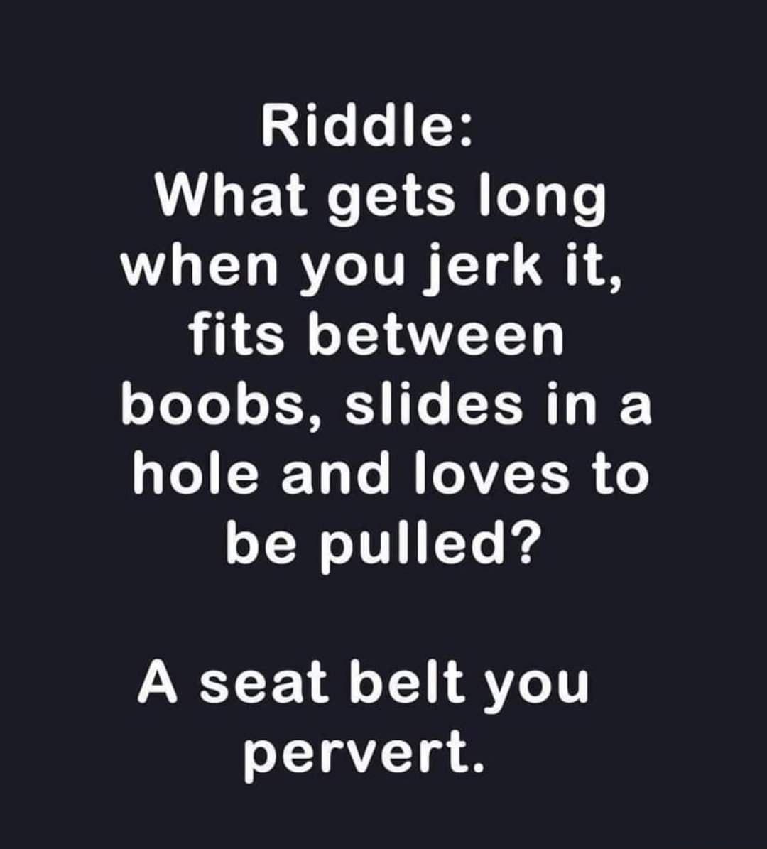 Riddle What gets long when you jerk it fits between oYoYo o T LT I hole and loves to oYW oU 1 Yo g A seat belt you oI1gV 1g