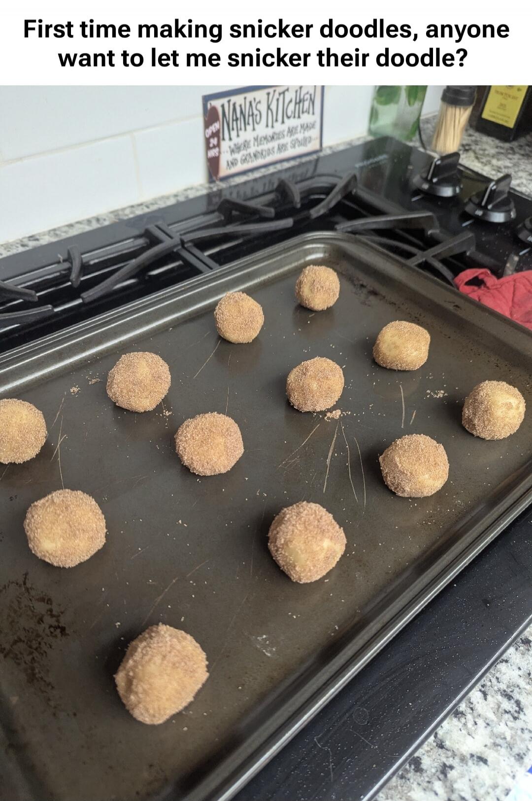 First time making snicker doodles, anyone want to let me snicker their doodle?
