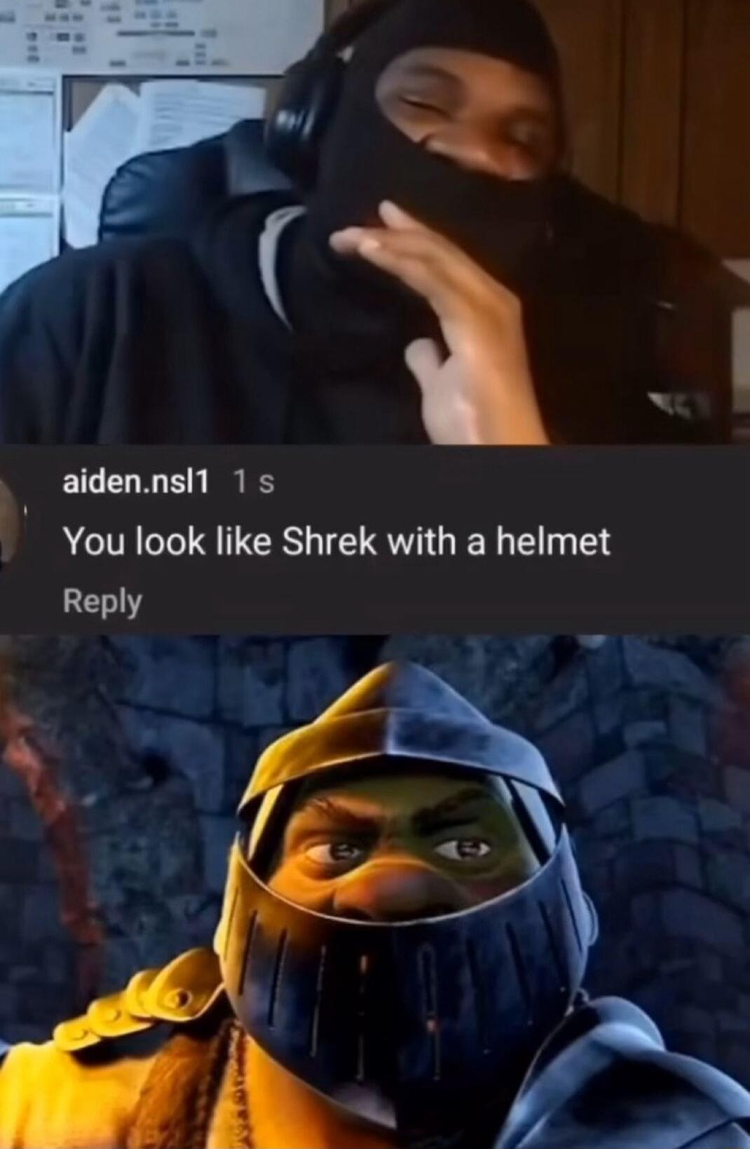 aidennsl1 1s You look like Shrek with a helmet Reply