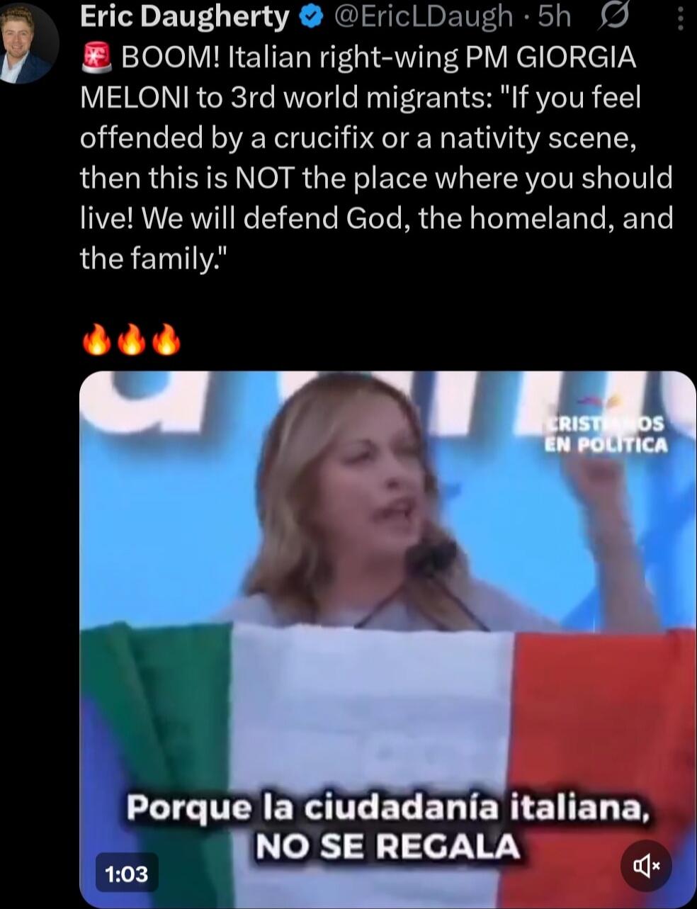 BOOM! Italian right-wing PM GIORGIA MELONI to 3rd world migrants: 