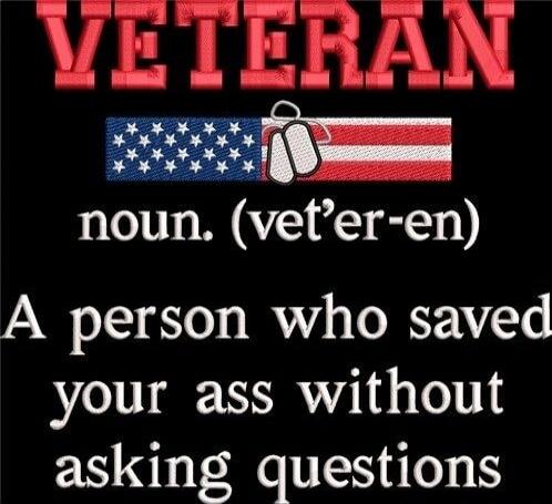 VETERAN noun. (vet'er-en) A person who saved your ass without asking questions