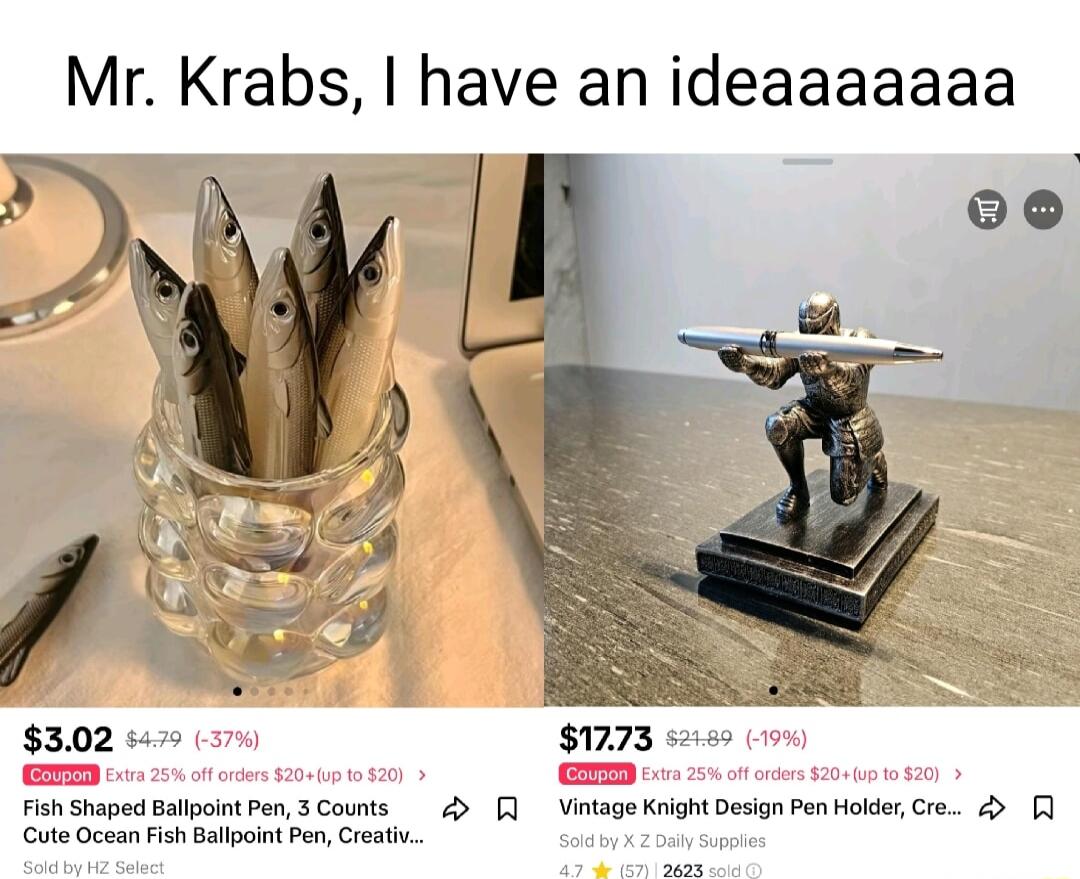 Mr Krabs have an ideaaaaaaa 1773 Fish Shaped Ballpint Pon 3Counts 3 Vitage KnightDesign Pn HolderCre R Cute Occan Fish Bllpoin P Coaih