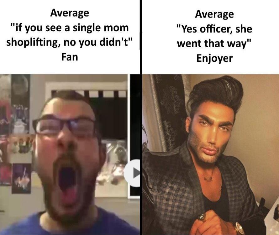 Average Average if you see a single mom Yes officer she shoplifting no you didnt went that way Enjoyer