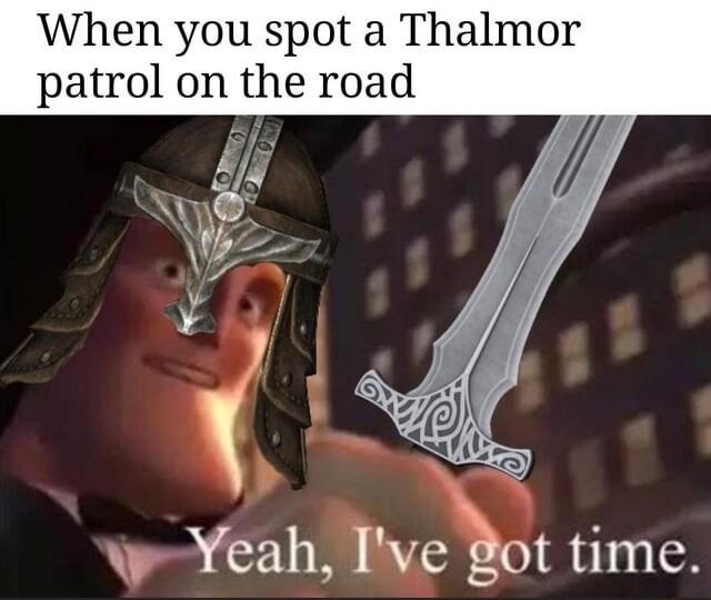 When you spot a Thalmor patrol on the road wYeah Ive got time