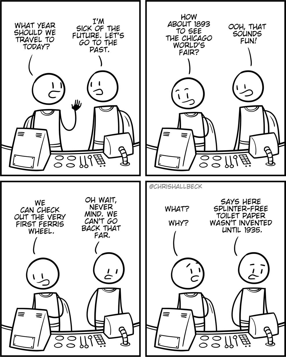 warem oo SELTWE ek oF e 0 st inies mEE Cepe wehe W FRR FIRST FERRIS WHEEL SAYS HERE SPLNTER FREE TOLET PAPER WASNT INVENTED ONmL 1935