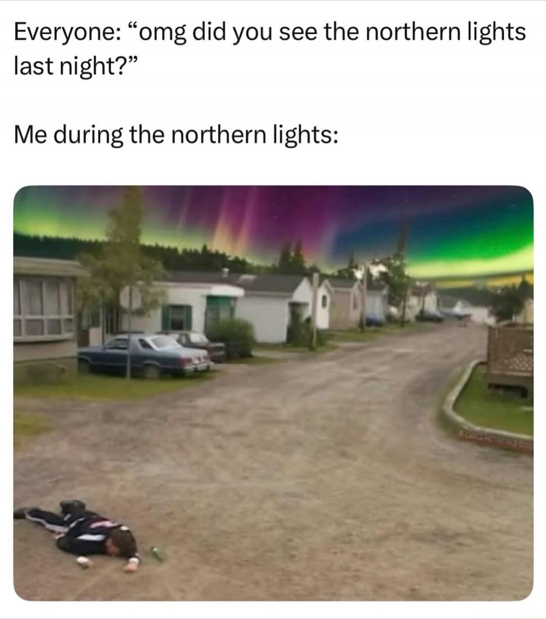Everyone: “omg did you see the northern lights last night?”
Me during the northern lights: