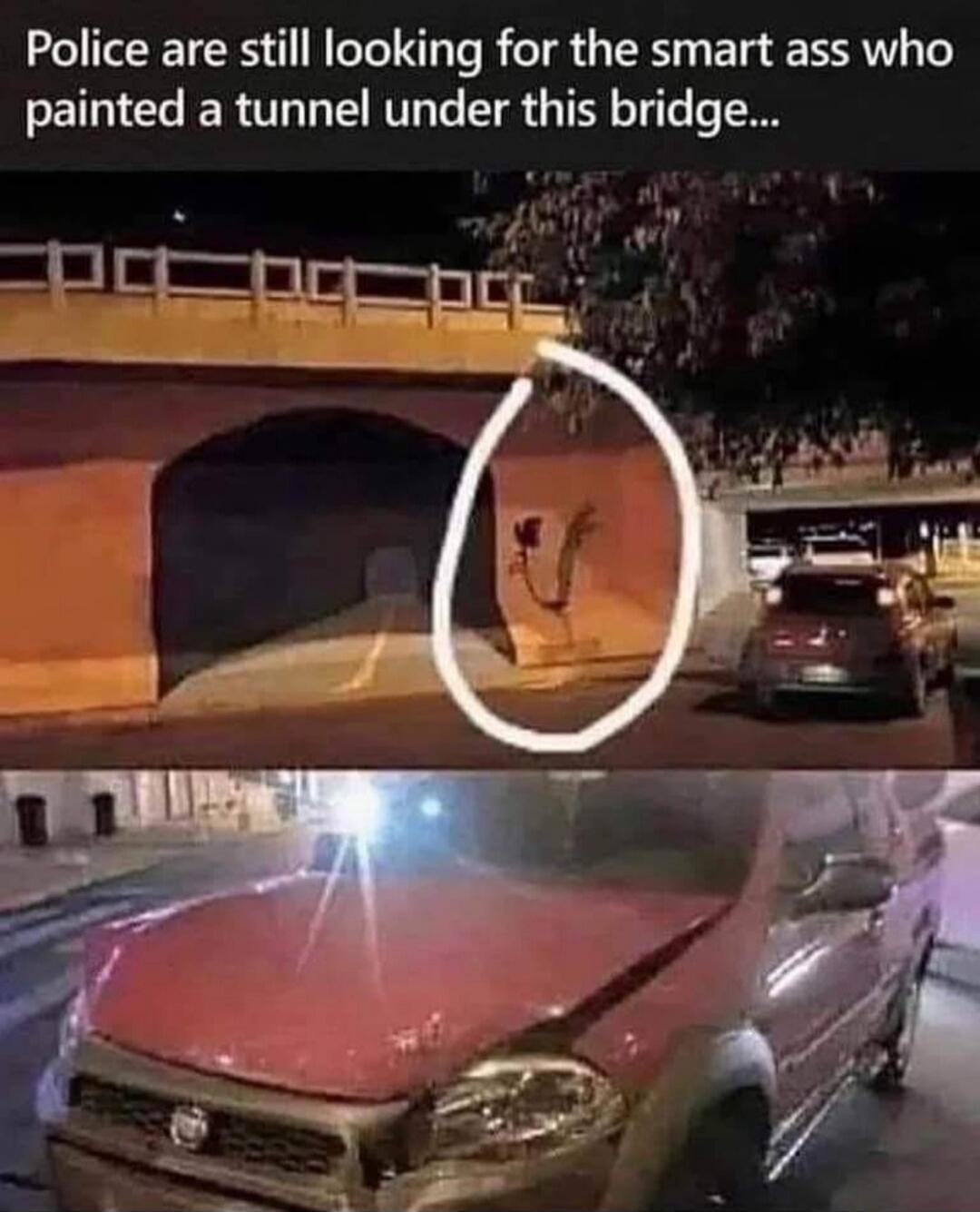 Police are still looking for the smart ass who painted a tunnel under this bridge...