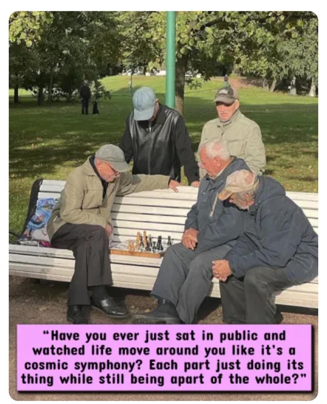 Have you ever just sat in public and watched life move around you like it's a cosmic symphony? Each part just doing its thing while still being apart of the whole?