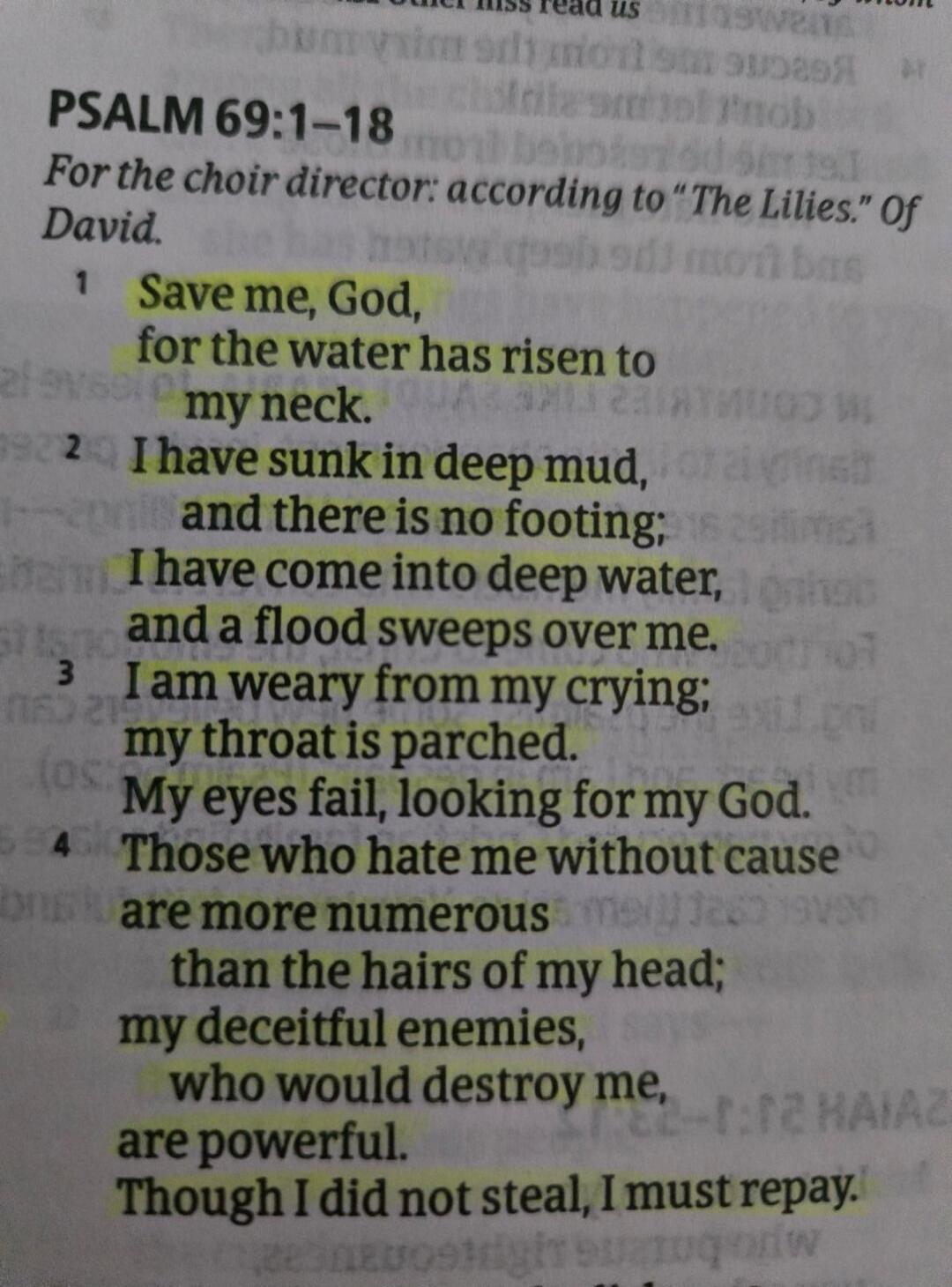 PSALM 69:1-18 For the choir director: according to 