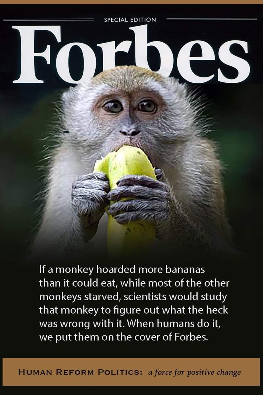 SPECIAL EDITION If amonkey hoarded more bananas than it could eat while most of the other monkeys starved scientists would study that monkey to figure out what the heck was wrong with it When humans do it we put them on the cover of Forbes