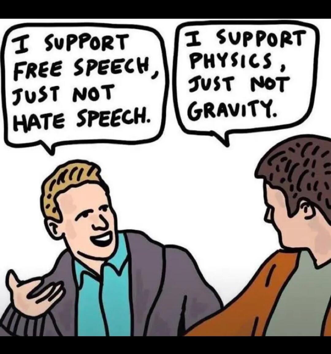 I support free speech, just not hate speech. I support physics, just not gravity.