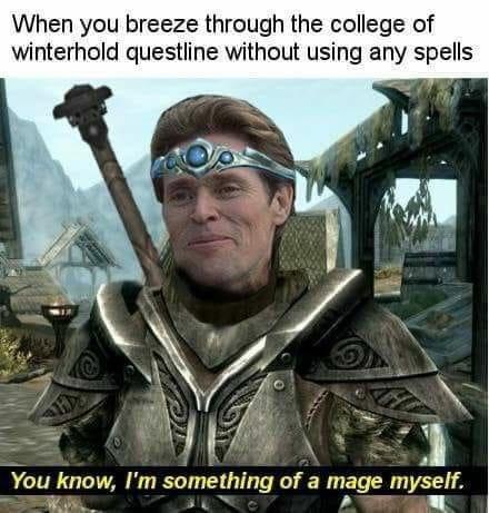 When you breeze through the college of winterhold questline without using any spells 17 Qs a You know Im something of a mage myself i u