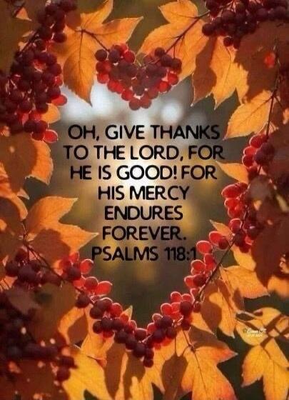 OH, GIVE THANKS TO THE LORD, FOR HE IS GOOD! FOR HIS MERCY ENDURES FOREVER. PSALMS 118:1