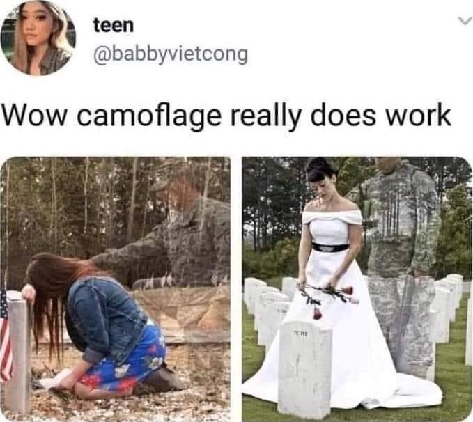 teen babbyvietcong Wow camoflage really does work