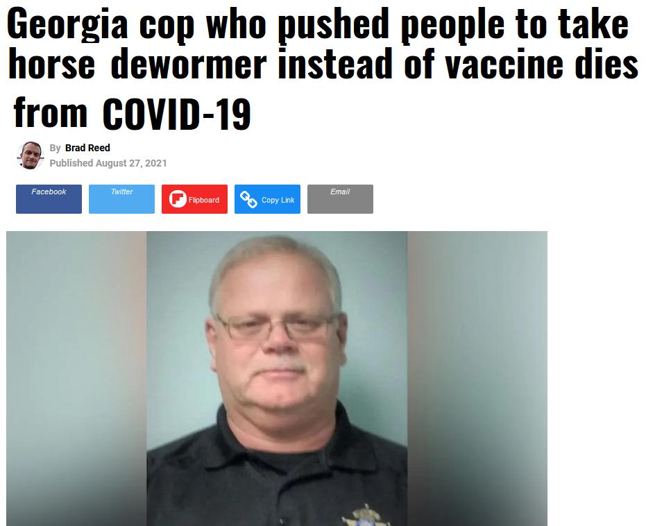 Georgia cop who pushed people to take horse dewormer instead of vaccine dies from COVID 19 t iyl