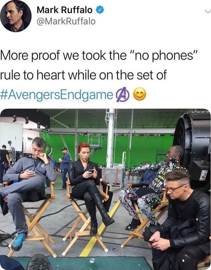 Mark Ruffalo MarkRuffalo More proof we took the no phones rule to heart while on the set of AvengersEndgame