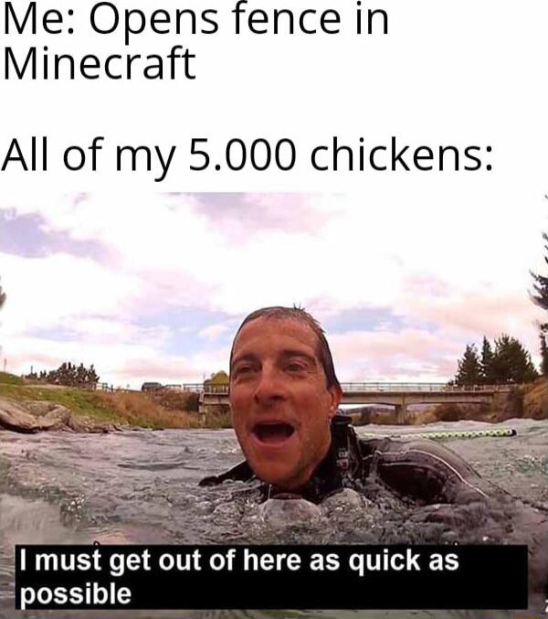 Me Opens fence In Minecraft All of my 5000 chickens must get out of here as quick as 3 ossible