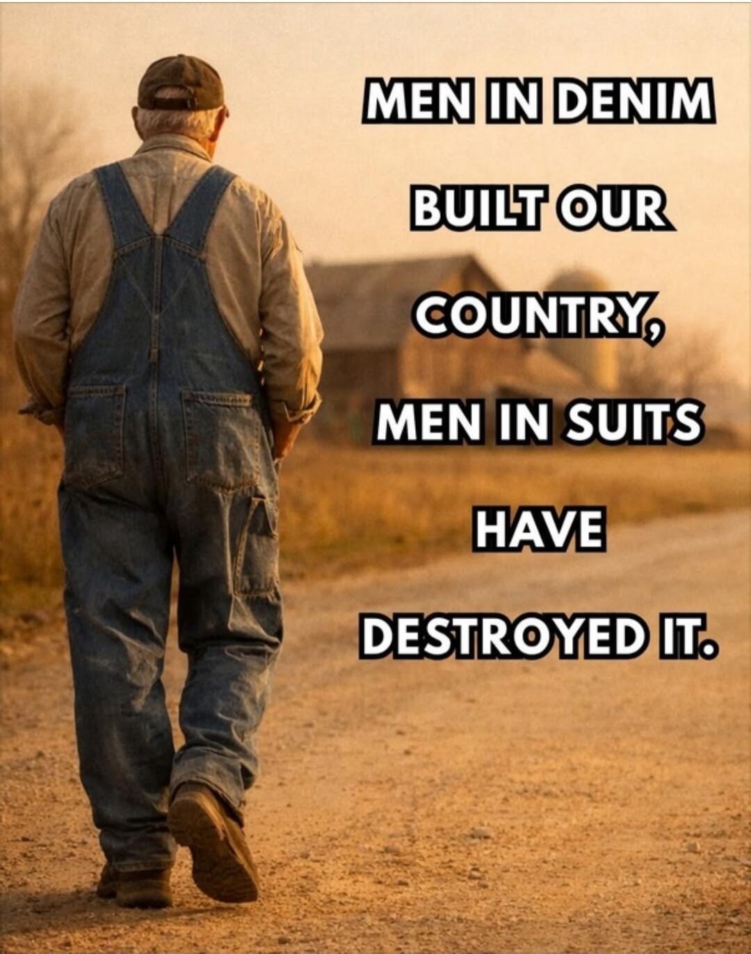 MEN IN DENIM BUILT OUR COUNTRY, MEN IN SUITS HAVE DESTROYED IT.