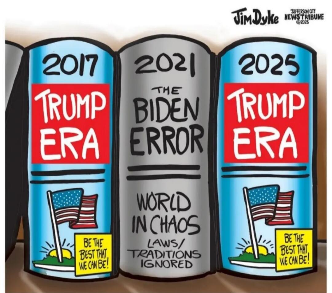 2017 TRUMP ERA\n2021 THE BIDEN ERROR\nWORLD IN CHAOS\nLAWS / TRADITIONS IGNORED\n2025 TRUMP ERA\nBe the best that we can be!