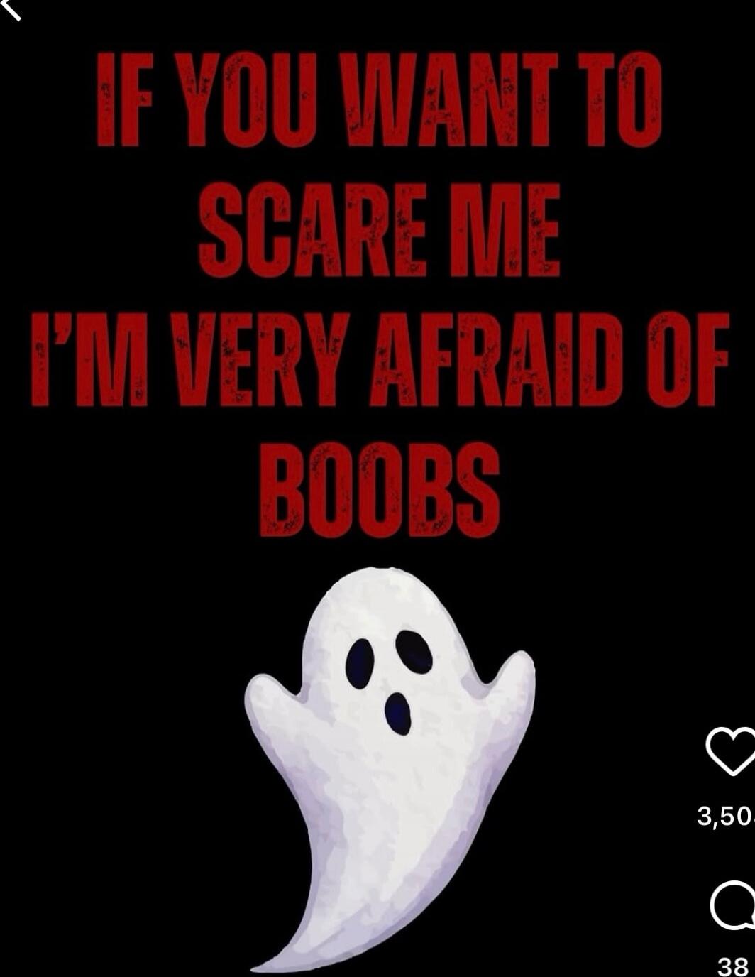 IF YOU WANT TO SCARE ME I'M VERY AFRAID OF BOOBS