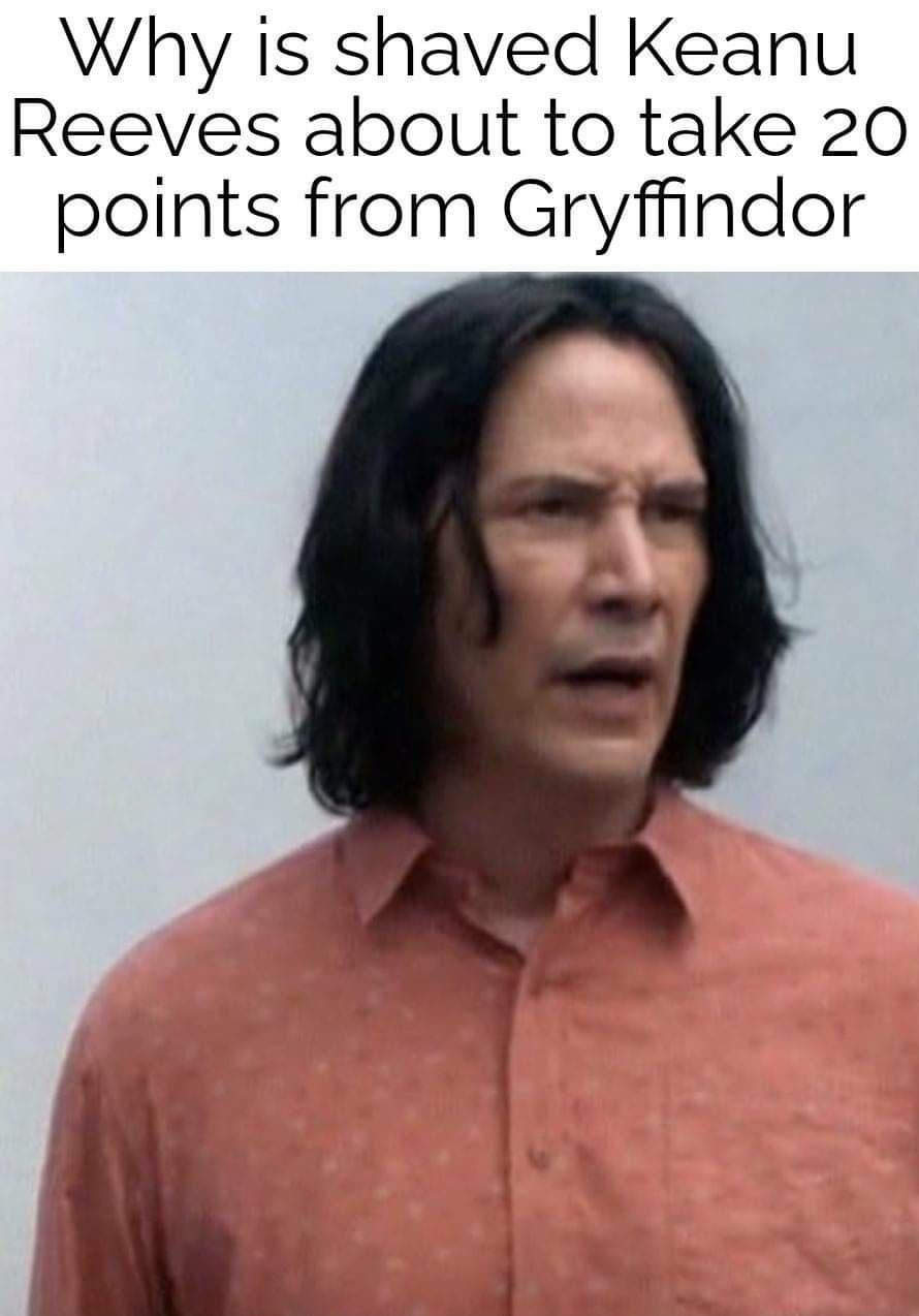 Why is shaved Keanu Reeves about to take 20 points from Gryffindor