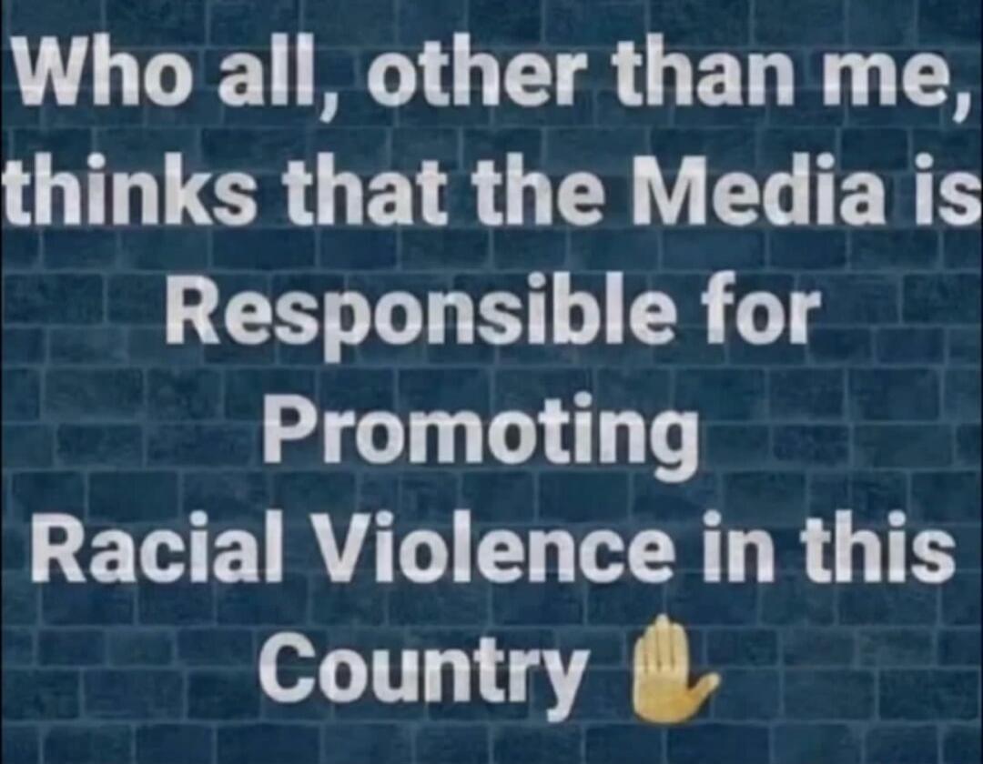 Who all, other than me, thinks that the Media is Responsible for Promoting Racial Violence in this Country 👆