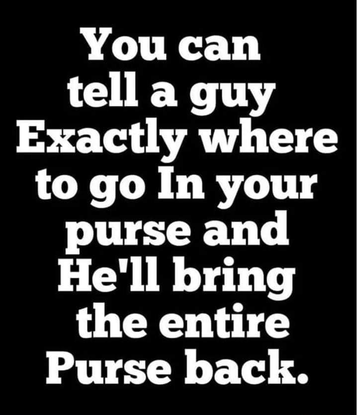 You can tell a guy Exactly where to go In your purse and Hell bring the entire Purse back