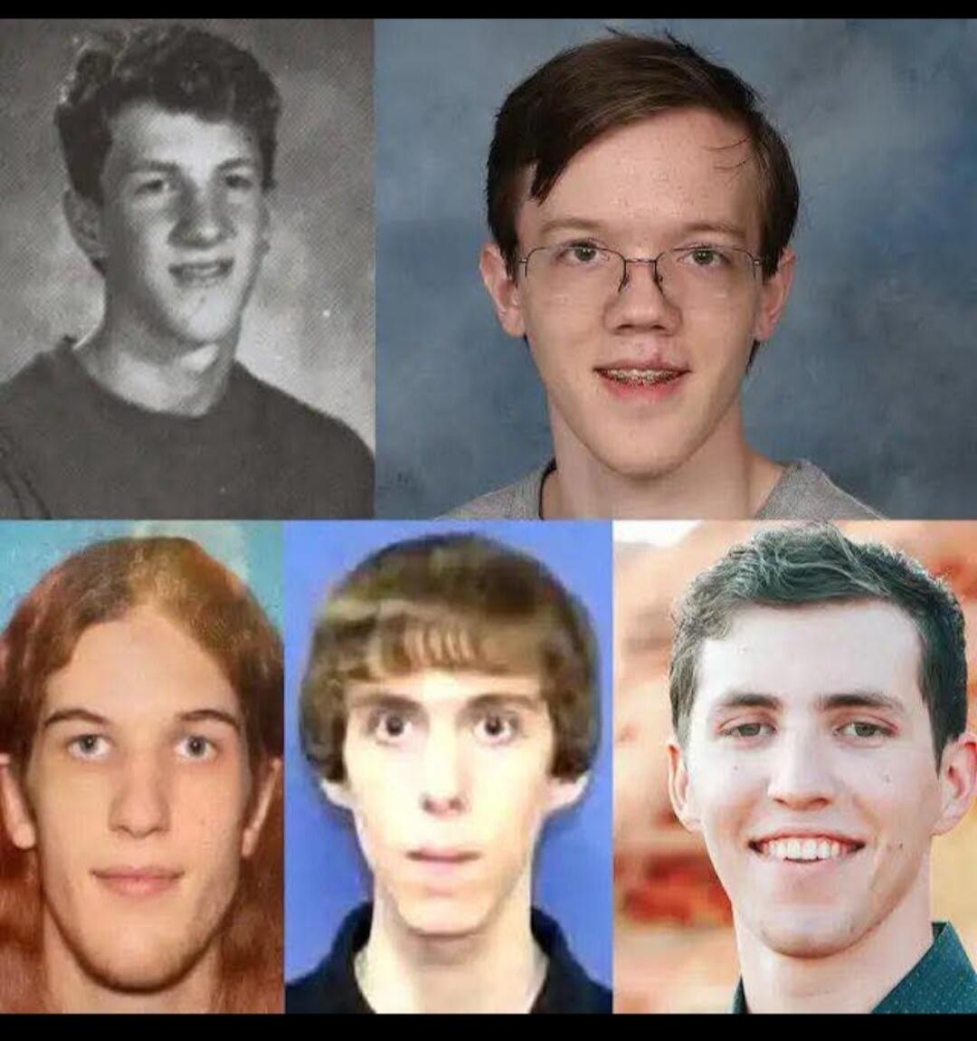 Collage of six portrait photos showing a person at different ages/eras, arranged in a 3x2 grid.