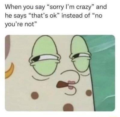 When you say sorry Im crazy and he says thats ok instead of no youre not 09
