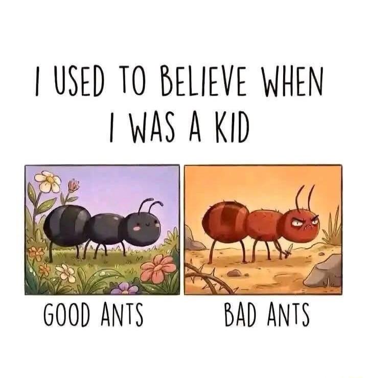 I USED TO BELIEVE WHEN I WAS A KID

GOOD ANTS  BAD ANTS