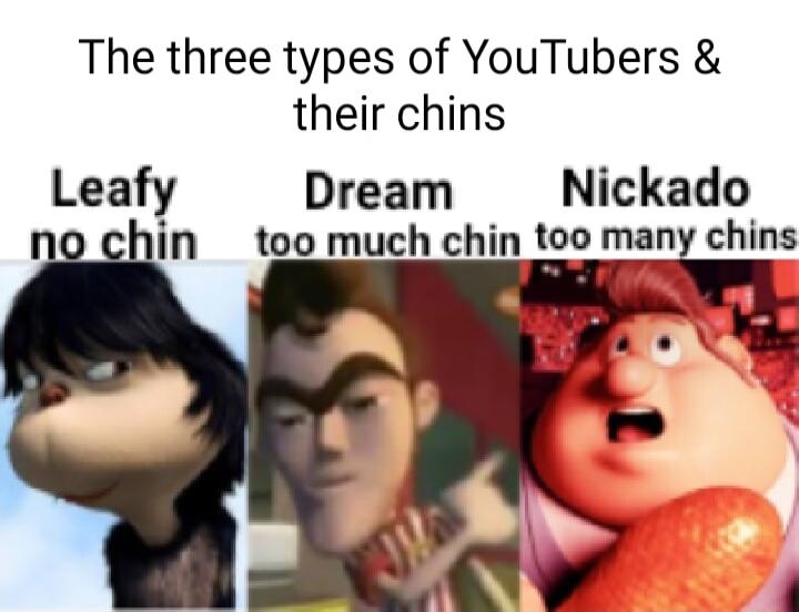 The three types of YouTubers their chins Leafy Dream Nickado in too much chin too many chins