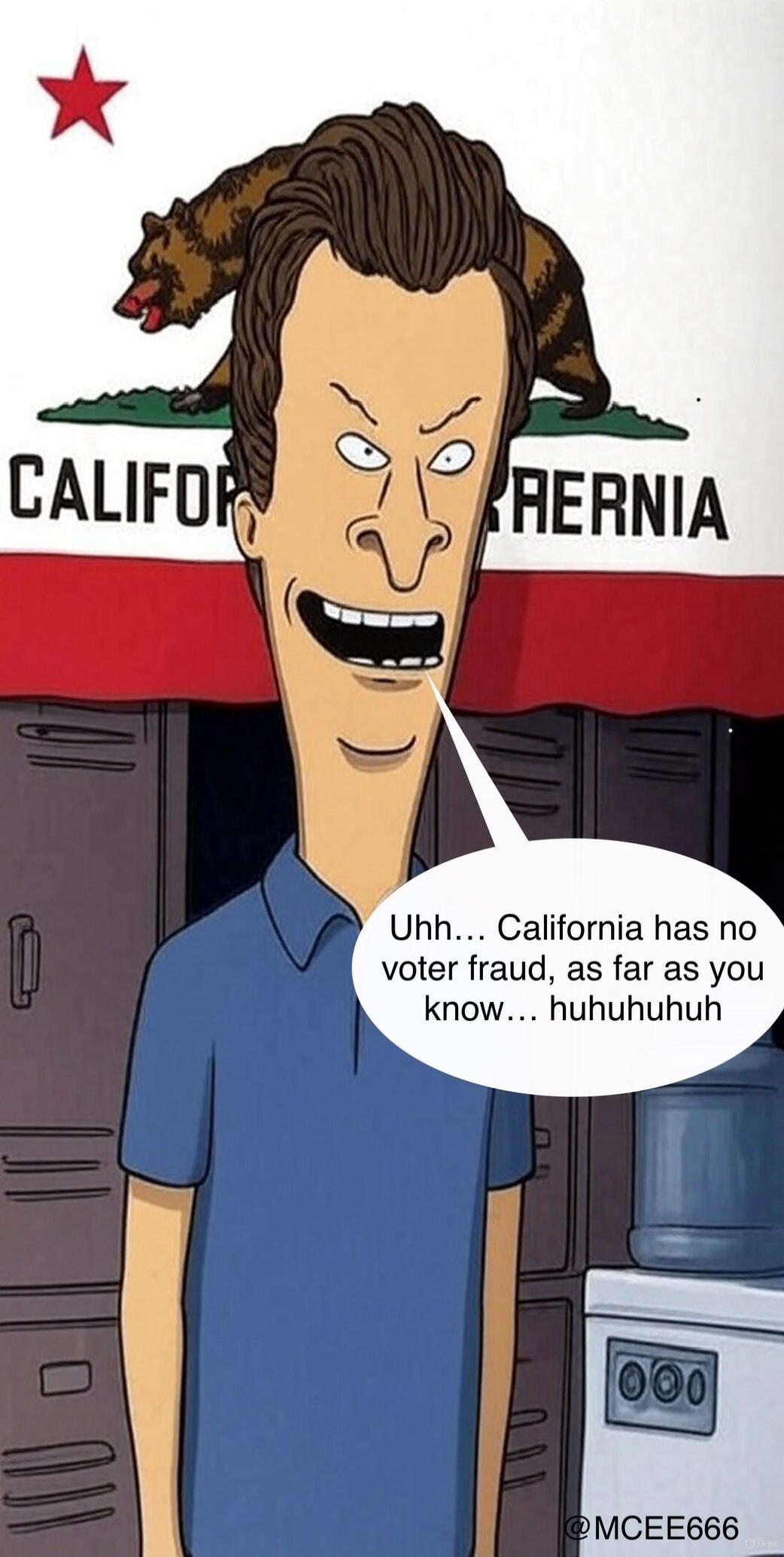 Uhh... California has no voter fraud, as far as you know... huhuhuhuh. CALIFORNIA