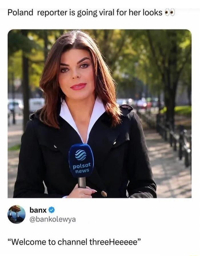 Poland reporter is going viral for her looks. Polsat news. Banx @bankolewya. Welcome to channel threeHeeeee.