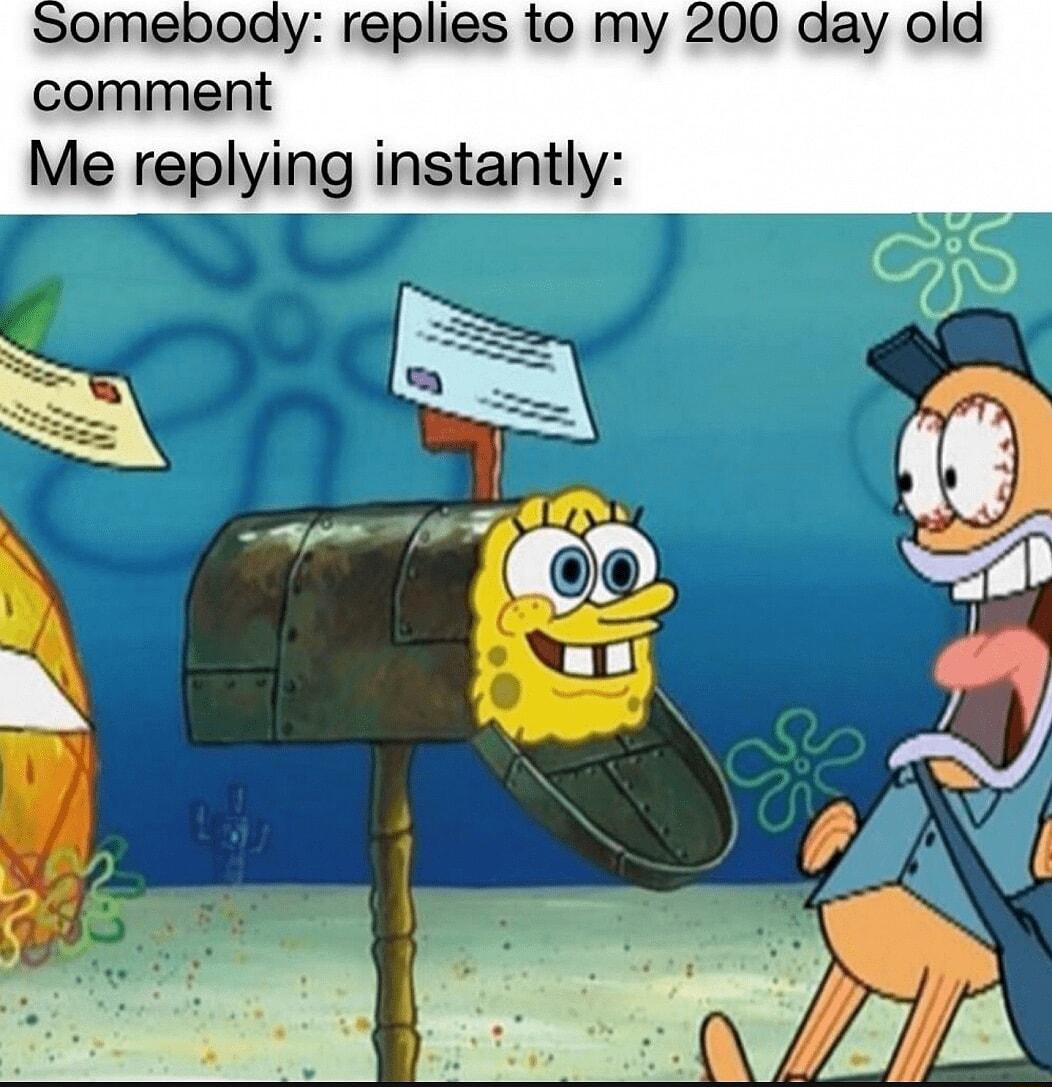 Someboay replies to my 200 day old comment Me replying instantly
